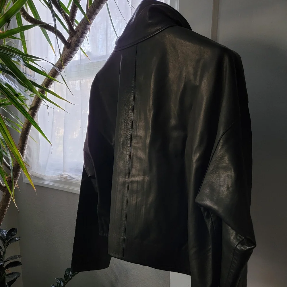 AllSaints Ryder Funnel Neck Cropped Lambskin Leather Jacket - Picture 4 of 13